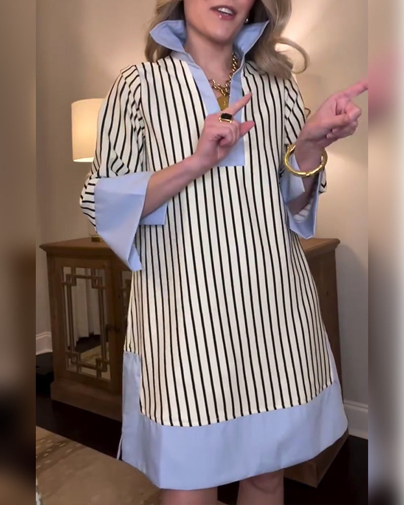 Klänning Randig Färgblockerad Krage