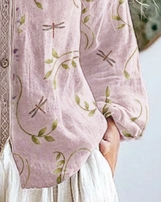Blus Trollslända Broderi V-Hals