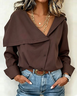 Blus Djup V Asymmetrisk Knapp Slag