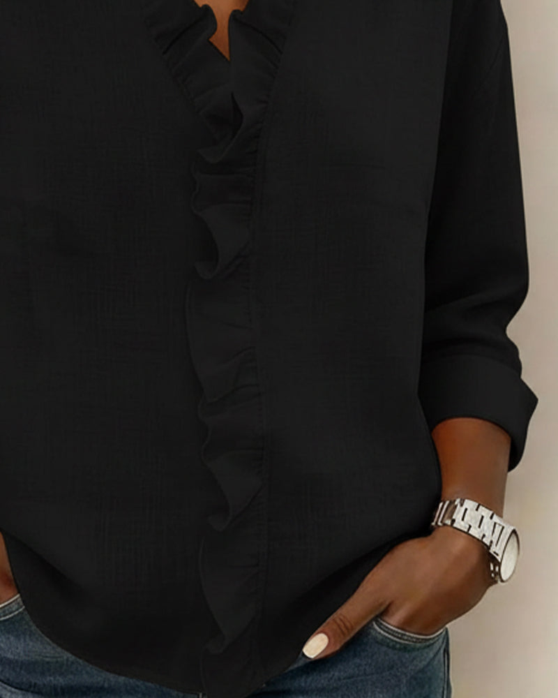 Blus Rysch V-Ringad Långärmad