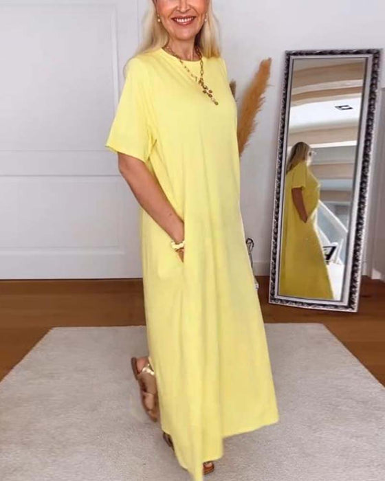 Klänning Casual Rund Halsringning Enfärgad Rät