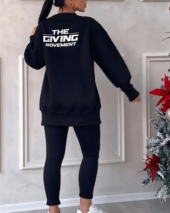 Set Tryckt Sweatshirt Och Joggingbyxor