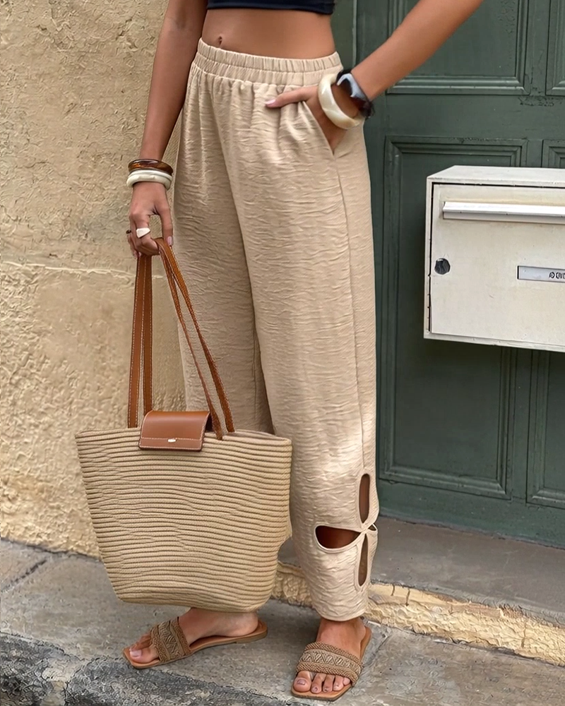 Byxor Texturerat Blommönster Utskuren Kant Casual