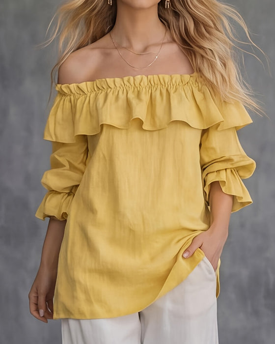 Blus Off-Shoulder Ruffle Solid Lös