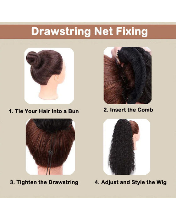 Lockigt Vågigt Frissigt Hårförlängning Med Hästsvans