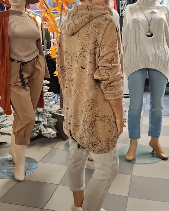 Hoodie Löst Sitthande Tryckt Med Huva