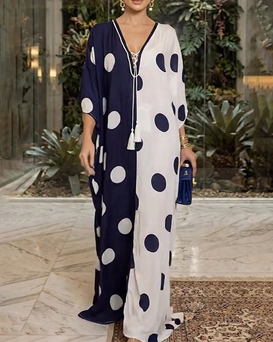 Klädning V-Hals Stor Polka Dot Casual