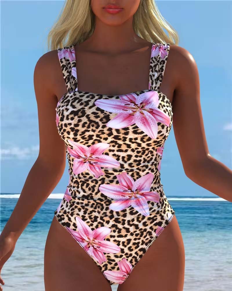 En-Delad Leopard Och Lilja Tryck