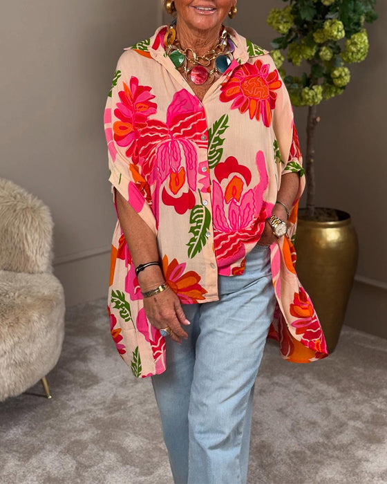 Blus Krage Blommig Asymmetrisk