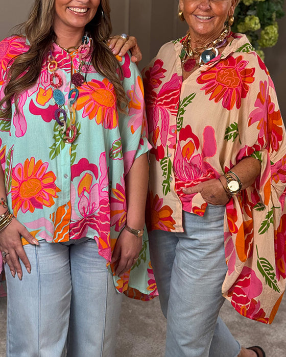 Blus Krage Blommig Asymmetrisk