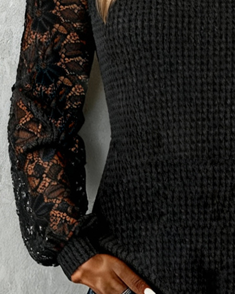 Topp Spets Sexig Lappvävd Långärmad