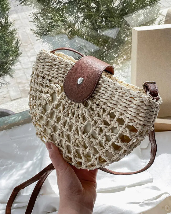 Väska Boho Halvcirkelformad Hålig Halmtäcke