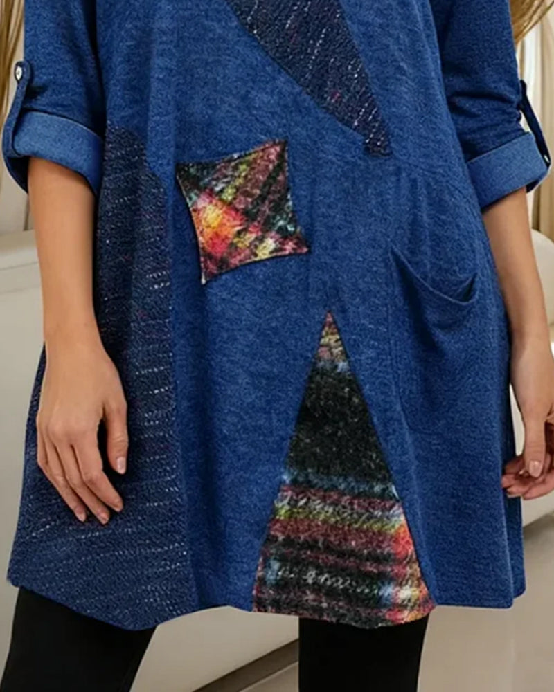 Avslappnad Klänning Med Polokrage Och Färgblock