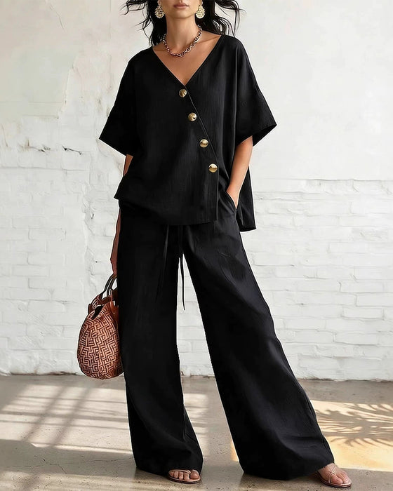 Tvådelat Set Enfärgad Loose Fit Casual