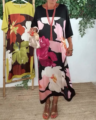 Klänning avslappnad, lös, rund halsringning, tryckt