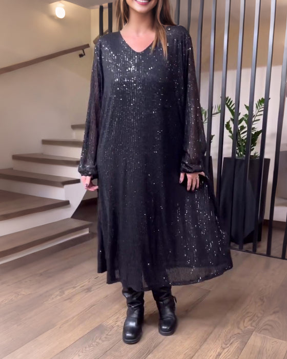 Modig Enfärgad Klänning Med V-Ringning