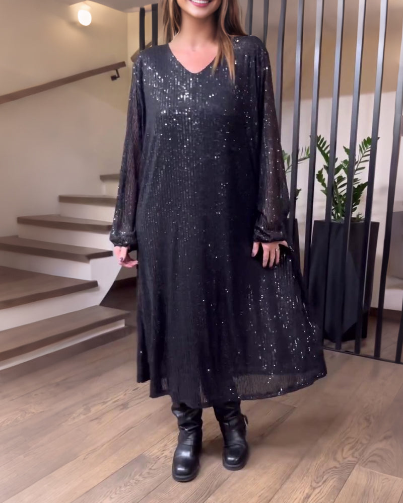 Modig Enfärgad Klänning Med V-Ringning