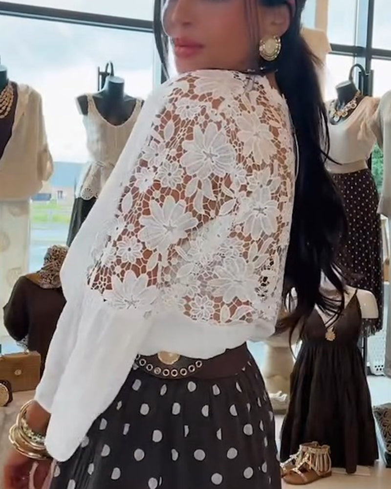 Blus Utskärning Spets Flare Ärm