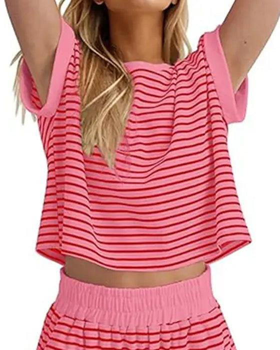 Set Randig Kortärmade Shorts