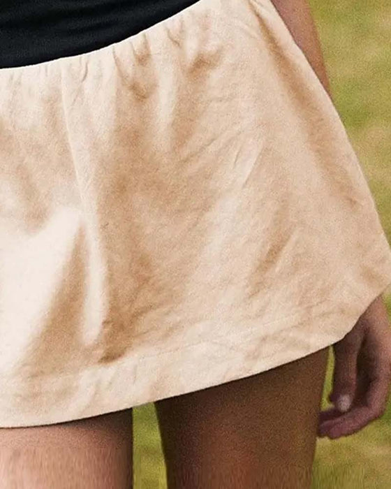 Solid Färgad Tvådelig Kjol Med Inbyggda Shorts