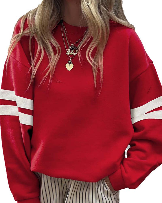 Färgblockerad Långärmad Rundhalsad Sweatshirt