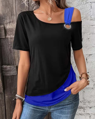 T-Shirt Cold Shoulder Färgblock Avslappnad