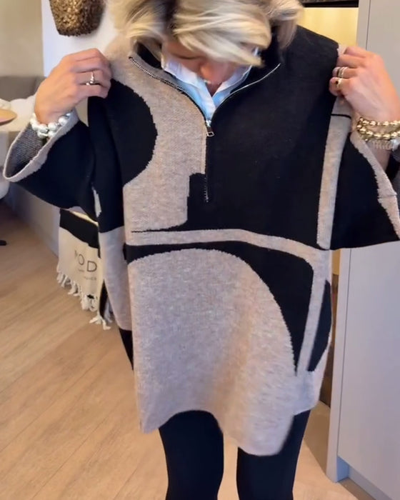 Pullover Med Halvdragkedja Och Modernt Ståkrage