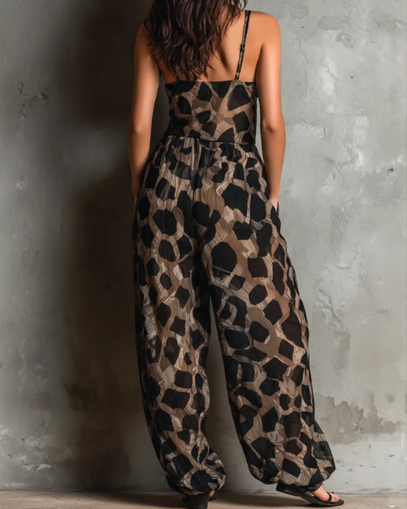 Jumpsuit Leopardmönster Hängslor Bredbent