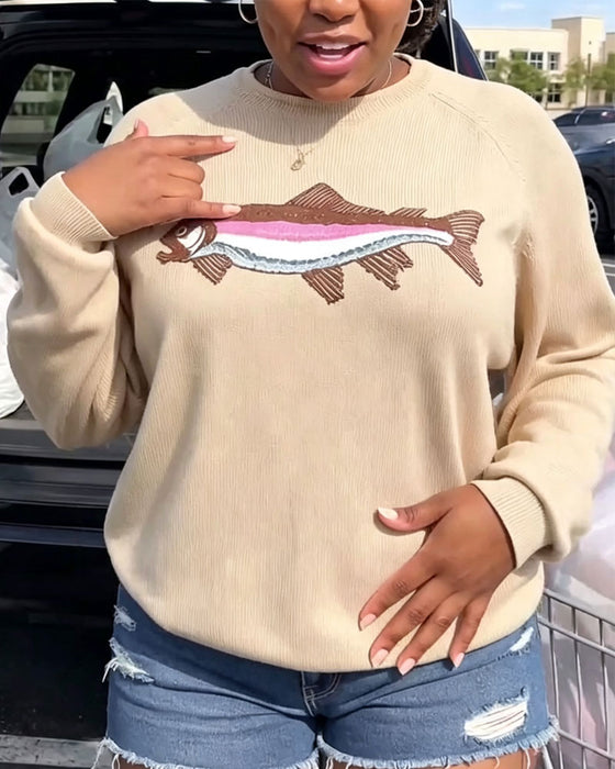 Pullover Rundhals Fisk Tryck Drop Axel