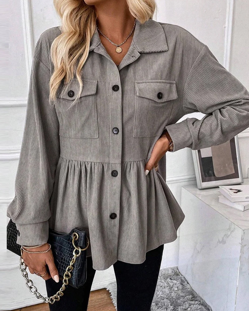 Top Med Lomme Detalj, Korduroystoff Och Knappdesign