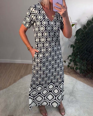 Klänning V-Ringning Geometrisk Kortärmad