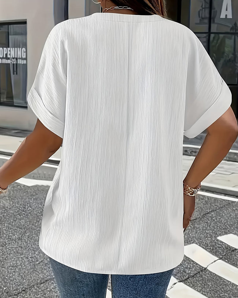 100% Bomull T-Shirt V-Hals Lös Texturerad