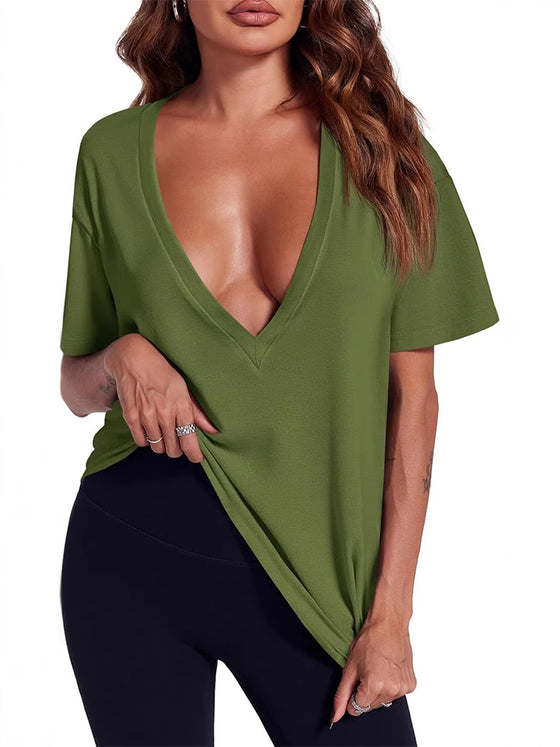 T-Shirt Dam Sexig Djup V-Hals
