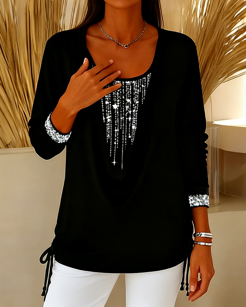 Topp Droppkrage Fin Glitter Falsk Tvådelad