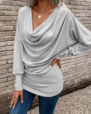 Topp Mockneck Knapp Långärmad Enfärgad