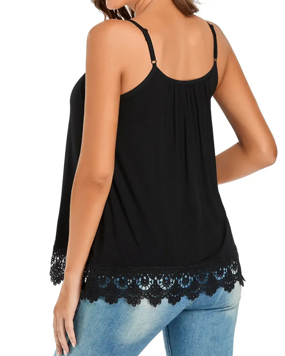 Cami Topp Spagettiband Ryschad Spets Patchwork Inbyggd Bh