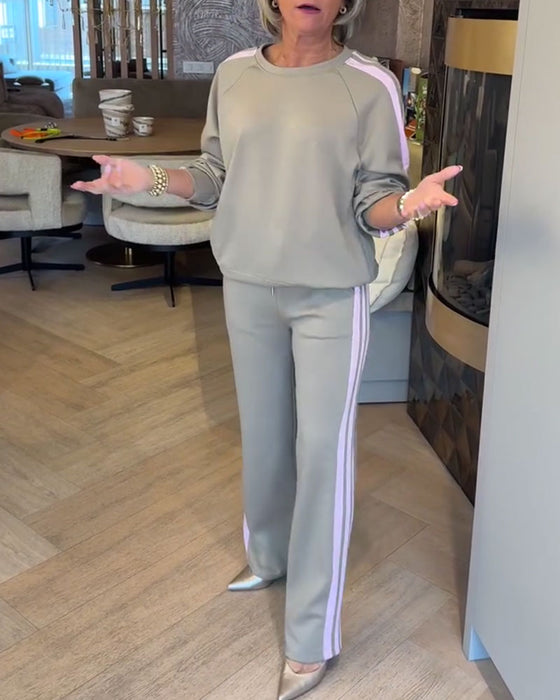 Set Med Ledig Lös Randig Sweatshirt