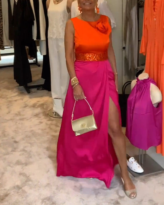 Ärmlös ledig klänning med slits