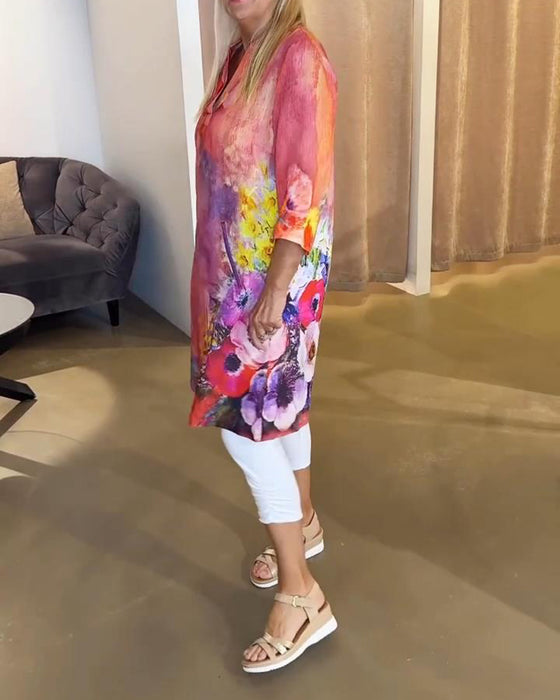 Klänning Stilfull Ståkrage Blomstertryck