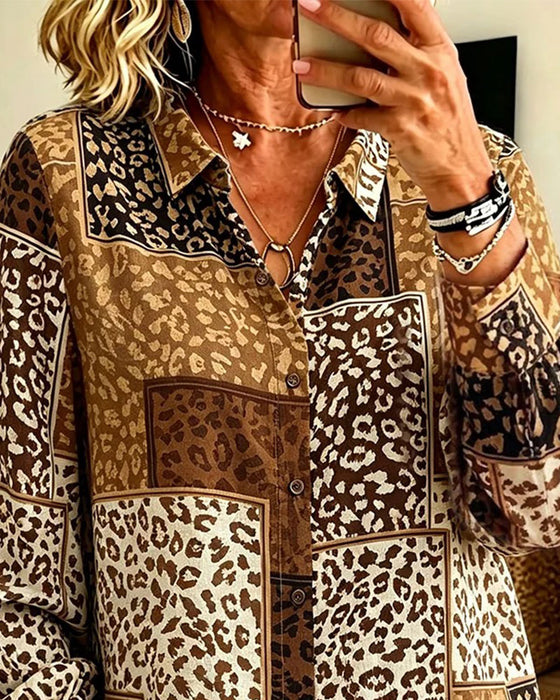 Skjorta Slag Knapp Leopard Rutig