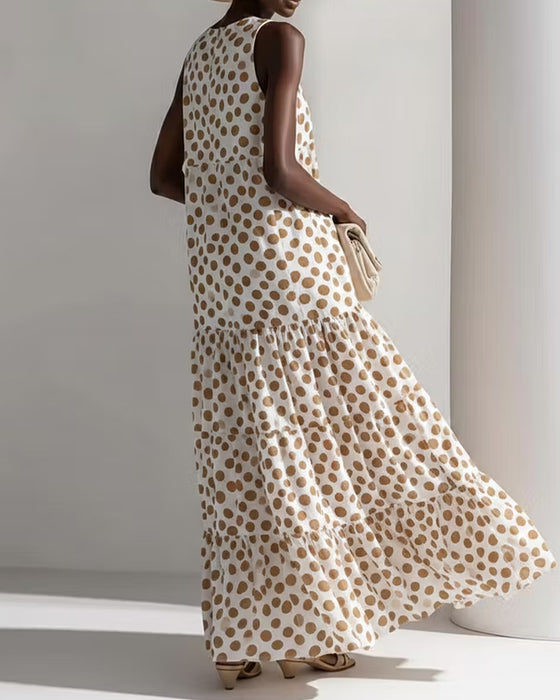 Klänning Rund Hals Vintage Polka Dot Ärmlös