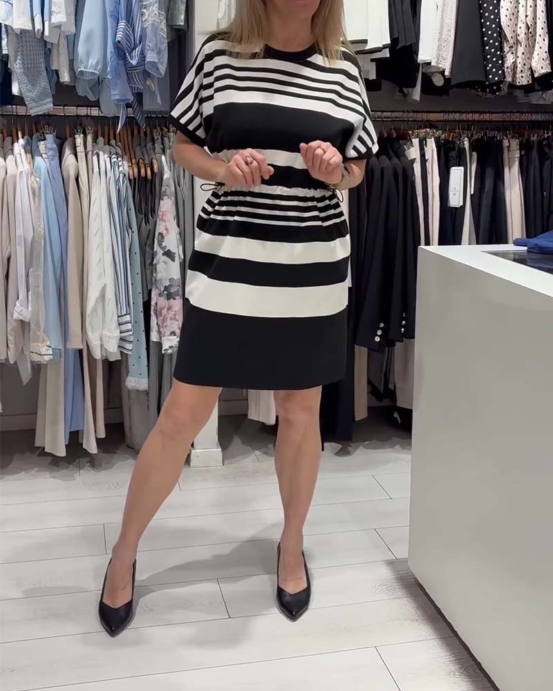 Klänning Randig Kort Ärm Shift