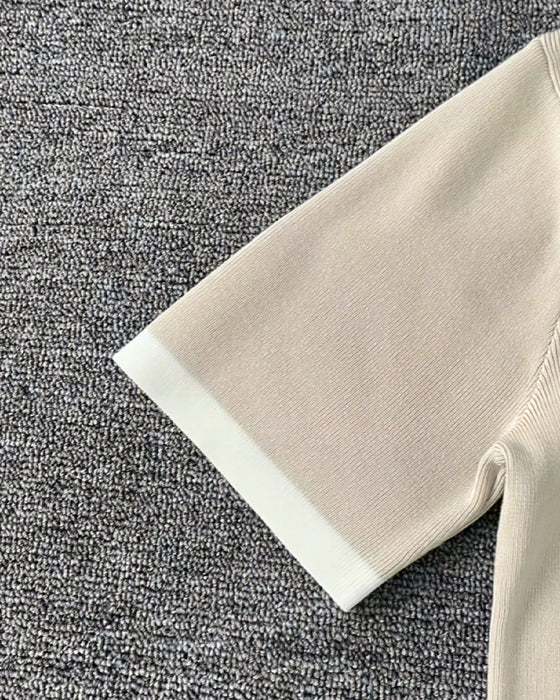 Blus Kontrastfärg Kavajslag Kortärmad