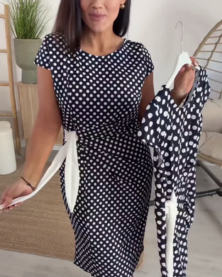 Klänning Prickig Snörning Midja