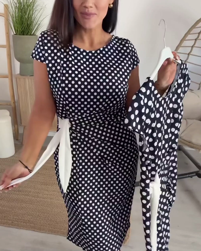 Klänning Prickig Snörning Midja