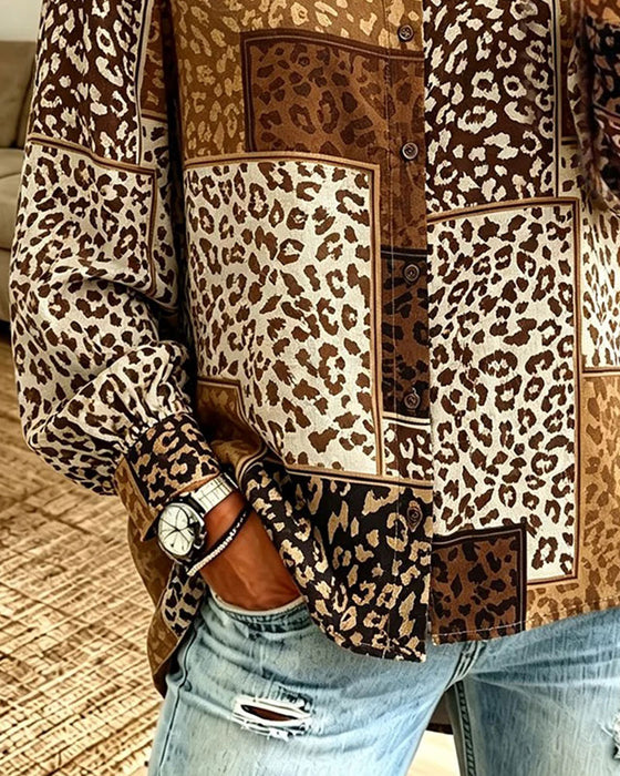 Skjorta Slag Knapp Leopard Rutig
