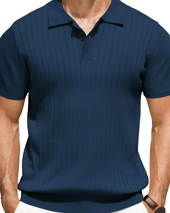 T-Shirt Ribbad Stickad Polo Krage