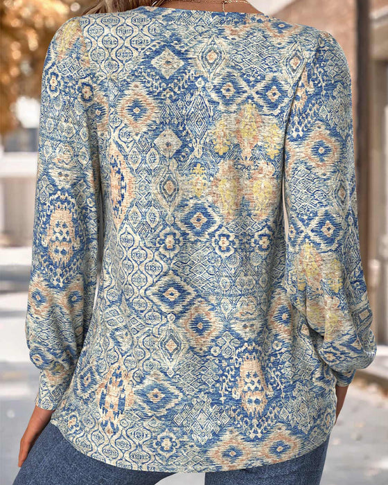 Blus V-Hals Rynkad Casual