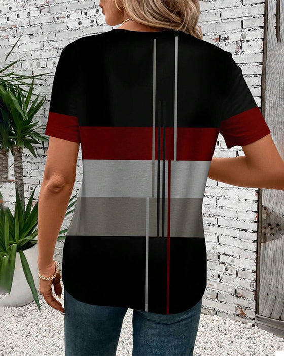 T-Shirt Rund Hals Geometrisk Tryck Kort Ärm
