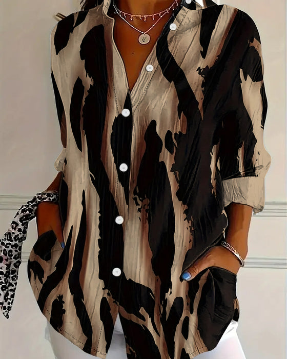 Blus Ståkrage Oregelbundet Tryckt